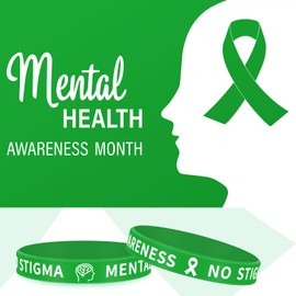 Leyndo 200 Pcs Mental Health Awareness Silicone Bracelet Green Rubber Silicone Wristbands Bulk Unisex Motivational Mental Health Bracelet Gift for Women Men Teen Public Charity Events Supplies