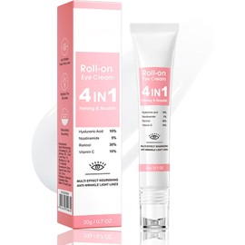 Crema Contorno de Ojos en Roll-On Con Fórmula 4 en 1, Hidrata, Ilumina y Reafirma el Contorno de Los Ojos, Contiene ácido Hialurónico, Vitamina C, Nicotinamida, Retinol, Nutre la Piel, Reduce las Ojeras, Las Bolsas y Las Líneas de Expresión