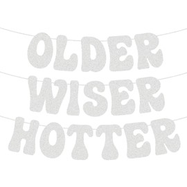 YYBD Older Wiser Hotter Banner Glitter Happy Birthday Banner Paper Banner Shiny Birthday Sign Funny DIY Banner for Women Men 30th 40th 50th 60th 70th 80th Birthday Party Supplies Decoration (Sliver)