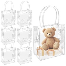 6 Reusable Gift Wrap Bags 18.8x13.5x20.3cm, Transparent Gift Wrap Bags with Handles, PVC Tote Bags Transparent, Waterproof Plastic Gift Bags, Clear Tote Bag Suitable for Party Favours, Weddings