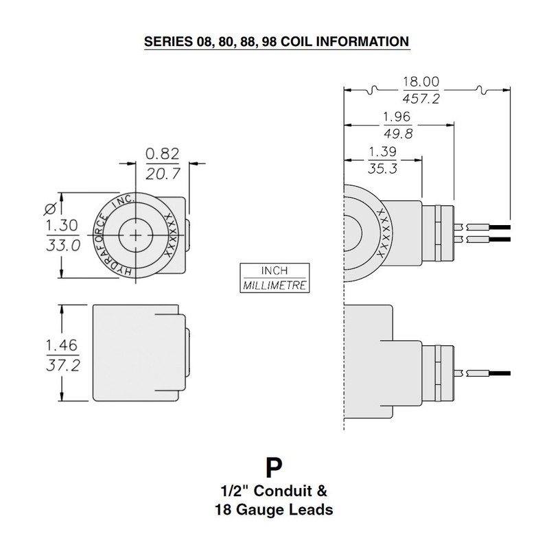Hydraforce 6315024 Solenoid Valve Coil, Wire Leads, 24v AC, 08