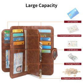 SENDEFN Purses for Women Bifold Leather RFID Ladies Purse Long Wallet for Women Card Holder Clutch Large Capacity with Zip Coins Pocket