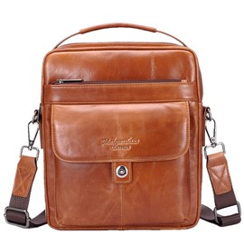 Langzu Men's Genuine Leather Messenger Shoulder Bag Handbag CrossBody Briefcase (a-Brown)