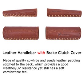 Leather Motorcycle Handlebar Grip Covers, No Fringe Brake Clutch Covers for HD Motorcycles (Brown: Handlebar + Lever Cover)