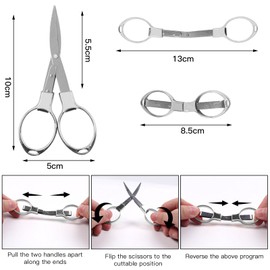 Usaidon Folding Scissors (Silver 2 pcs),Mini Scissors Stainless Steel Scissors Safe and Durable, Home Study Office Camping Outdoor Fishing Manual can be Used, Easy to Carry