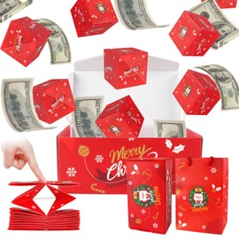 Surprise Gift Box Explosion for Money,Unique Folding Pop-Up Explosion Gift Box,Merry Christmas Surprise Gift Boxes, Cash Explosion Luxury Gift Box(12 Bounces*Red Christmas)