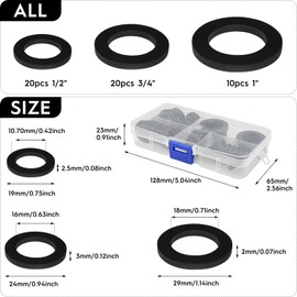 50pcs Washer Ring Shower Rubber O-Ring Washer Seals Gasket Electrical Gasket Self Locking Tab, for Faucet Water Pipe Shower Hose Heads Replacement, Black(1",1/2",3/4")