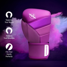 Hayabusa T3 Boxing Gloves for Men and Women Wrist and Knuckle Protection, Dual-X Hook and Loop Closure, Splinted Wrist Support, 5 Layer Foam Knuckle Padding - Neon Purple, 14oz
