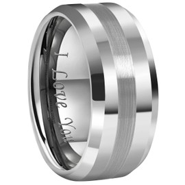 CROWNAL 6mm 8mm 10mm Tungsten Carbide Wedding Band Ring Engraved I Love You Men Women Brushed Strip Beveled Edge (10mm,12.5)