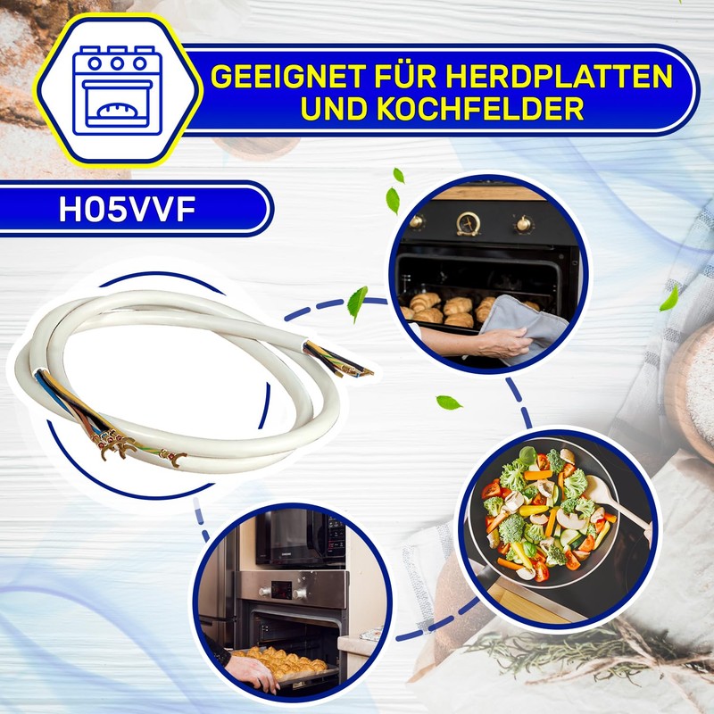Cooker Connection Cable Length 1.5 m Type H05VVF - Warranty