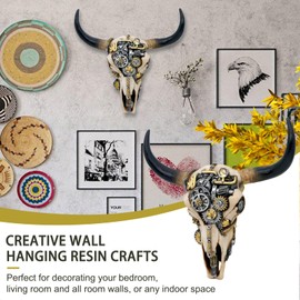 Steampunk Cow Skull Wall-Decor - Western Bull Head Skull Wall Sculpture 3D Animal Head Wall Art Hanging Decor for Living Room Bedroom Kitchen Gift Modern Decoration