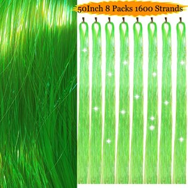 Hair Tinsel 50inch 8packs 1600 Strands Light Grass Green Tinsel Hair Extensions Shiny Hair Accessories Sparkling Fairy Glitter Hair Extension for Women Girls Kids(50",Light Grass Green)