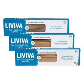 LIVIVA Low Carb High Protein KETO Variety Pk Noodle Pasta (1 Linguine 1 Fettuccine 1 Spaghetti) – 135 g Protein Box, Certified Keto, Gluten Free, Non-GMO, Organic, Halal, Kosher, Plant-Based – Ready to Serve in minutes