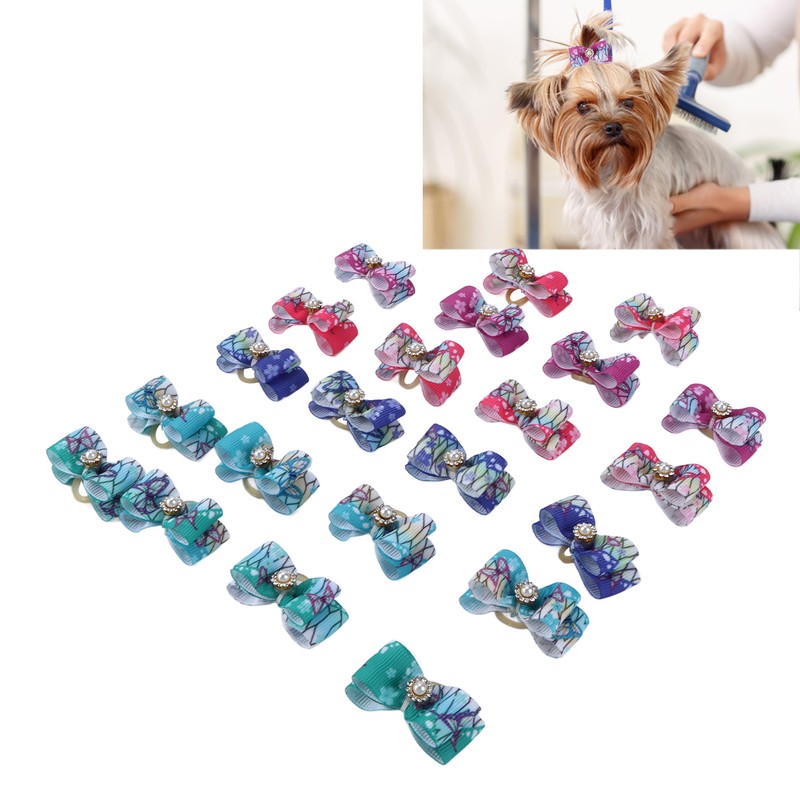 22pcs Pet Bowknot Rubber Bands Cute Colorful Dog Grooming Hair