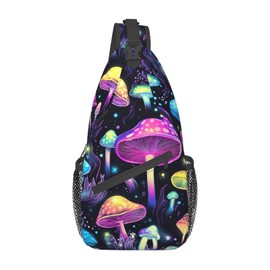 Psychedelic Neon Mushroom Art Outdoor Crossbody Shoulder Bag For Unisex Young Adult Hiking Bicycling