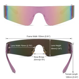 Azoxus Trendy Rimless Wrap Around Sunglasses Women Men Cyberpunk Y2k Glasses Futuristic Mirrored Shades AZ9597, Pink Mirrored Lens