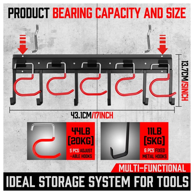 SEDY 68" All Metal Garden Tool Organizer Hooks - Garage