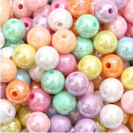 Fiozroor 100 Pcs 10mm Iridescent Colorful Pearl Craft Beads