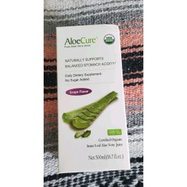 AloeCure USDA Organic Aloe Vera Juice Grape Flavor Made Within 12 Hours of Harve