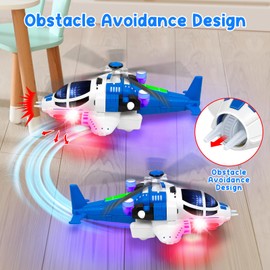 Helicopter Toy for Toddlers 1-3 with Lights and Sounds, 360°Freedom and Operated Automatic Bump Autism Sensory Light Up Toys Airplane for Toddler Boy Toys 2 3 4 5 Year Old Up Boy Girl Birthday (Blue)