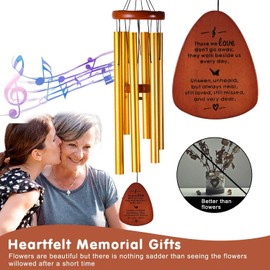 Memorial Wind Chimes for Loss of Loved One – Sympathy Wind Chimes for Dad, Mom, Baby, Brother, or Friend – Outdoor Bereavement Gift, Gold (Teardrop Design)