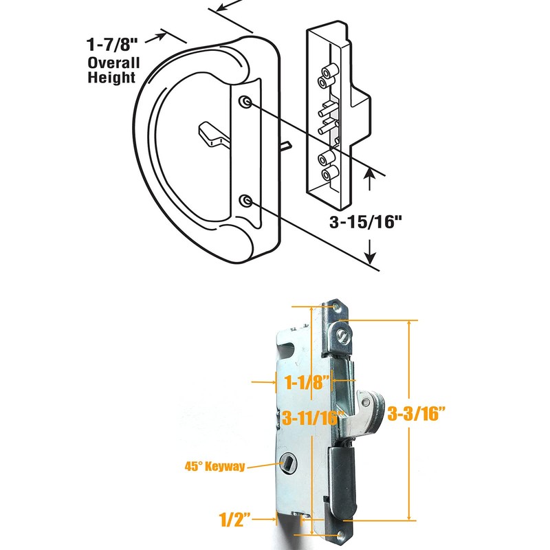 Sliding Patio Door Handle Set with Key Cylinder and Mortise