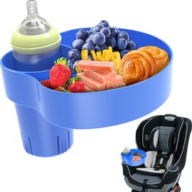 SSPONT Kids Car Seat Tray, Travel Tray with Cup Holder for Toddler, Kids Car Seat Food Snack Tray for Road Trip, Stroller snack tray travel must haves - Blue