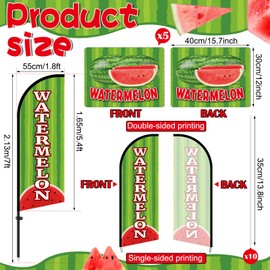 Hillsuren Watermelon Advertising Feather Flag Pole Kit Include 7 ft Swooper Banner Flag with Poles 5 15.8 X11.8'' Watermelon Double-sided Yard Signs with Plastic Ground Stake for Business