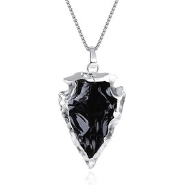 COAI Arrowhead Necklace Raw Obsidian Stone Necklace for Women