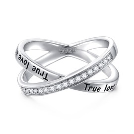 FLYOW Purity Ring S925 Sterling Silver True Love Waits Infinity Criss Cross Rings for Women Lady Size 5