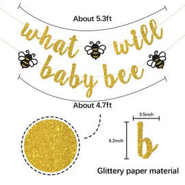 INNORU What Will Baby Bee Banner, Bumble Bee Theme Baby Shower Party Decorations, Mommy to Bee Daddy to Bee Party, Bee Boy or Girl Party Decorations, Gold Glitter