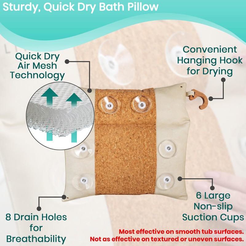 Luxury Cork Bath Pillow, Bath Pillow Luxury Bathtub Pillow -