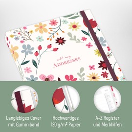 paper&you® Address Book A5 with A-Z Index [Wild Flower] Book for Contacts, Birthdays & Passwords - Sustainable & Climate Friendly