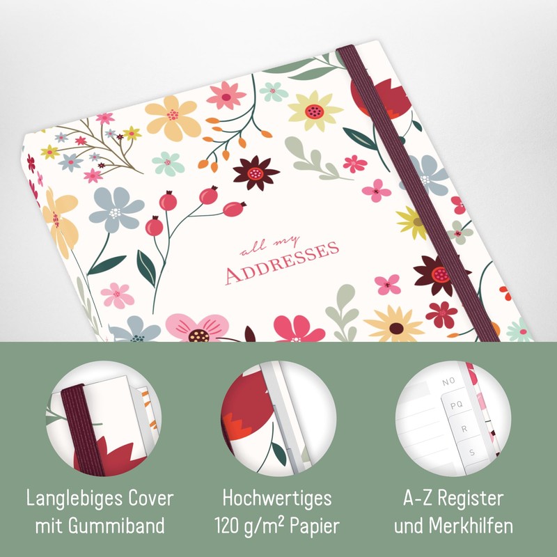 paper&you® Address Book A5 with A-Z Index [Wild Flower] Book