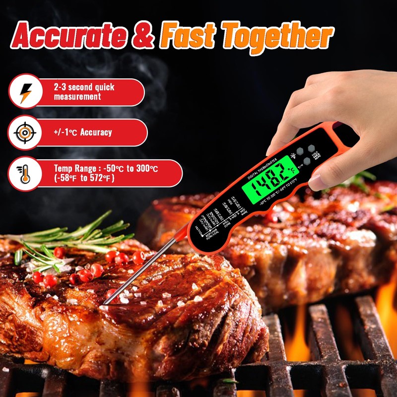 Meat Thermometer Digital, IP67 Waterproof Food Thermometer for Cooking and