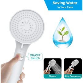 RV Shower Head with Hose, High Pressure Shower Head with Handheld On Off Switch, Travel Trailer, Motorhome and Boat and Camper Must Have RV Accessories Replacement Part, White