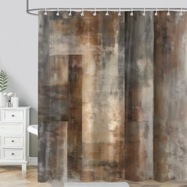 JAZEAOI Brown Grey Shower Curtain, Tan Beige Abstract Bathroom Decor 72x72