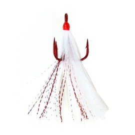 Mustad Ultra Point Dressed Round Bend Treble Hook (Pack of 2), Red Hook/Red and White Feathers, Size 6