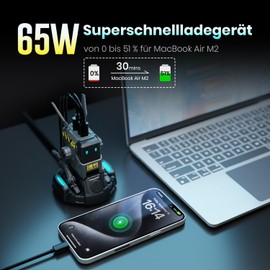 GravaStar Alpha 65W USB C Charger Robot GaN Charger USB C Power Supply 3-Port Fast Charger for iOS, Steam Deck (Black)