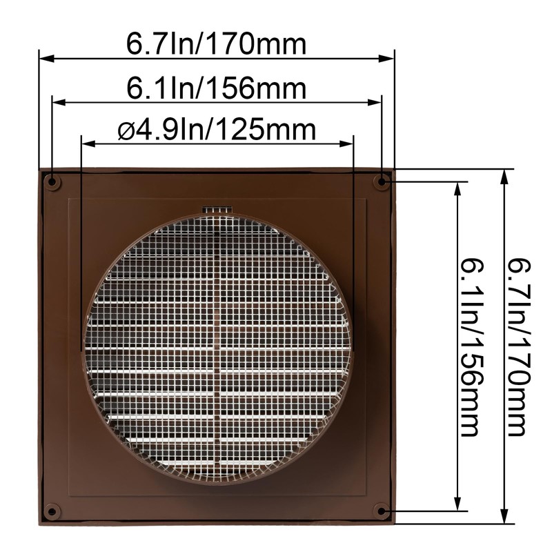 ECOPRO VENT Brown 5'' Inch Ventilation Grille - Inside/Outside use