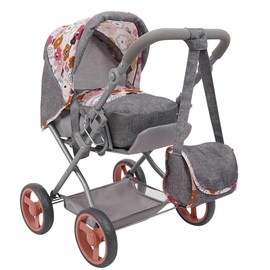 509 Crew: Melange Flora - Kelly Deluxe Doll Pram - Matching Bag, Removable Carrycot, Large Canopy, Shopping Basket, Doll Accessory, Kids Toy, Ages 3+