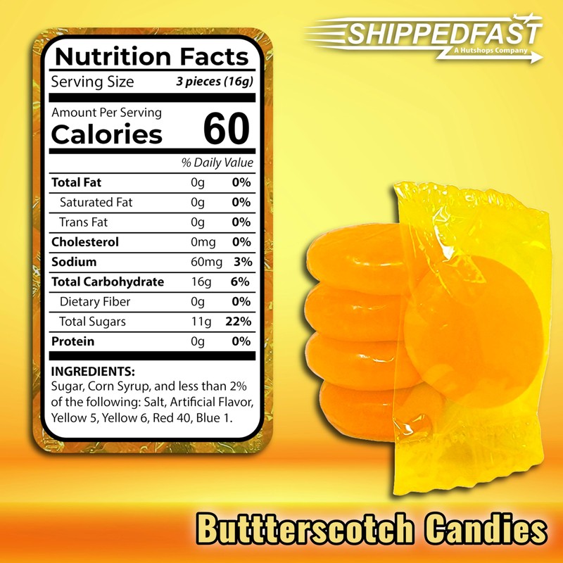 Butterscotch Hard Candies. (5 Pound Bag) of Individually Wrapped and
