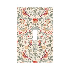 Orange Boho Floral Beige Red William Strawberry Art Single Toggle Light Switch Plates Outlet Covers Decorative 1 Gang Receptacle Wall Plate Vintage Cream Morris Thief Birds Flower Light Switch Cover