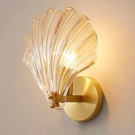 Aomesinc Indoor Wall Lights, Shell Shaped Wall Sconce Light, Shell Shaped Glass Sconces Wall Lighting, E14 Wall Lamp, Modern Wall Lights for Living Room/Bedrooms/Bedside (Amber)