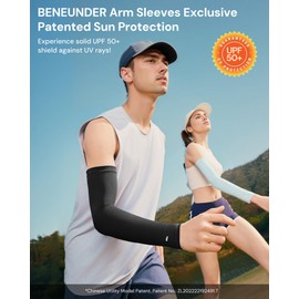 BENEUNDER UPF 50+ Arm Sleeves for Men Women Cooling UV Sun Protection Sports Compression Tattoo Cover Up, White