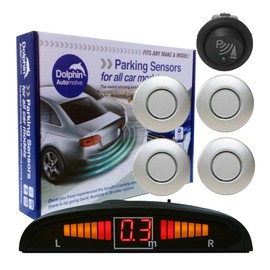 Dolphin Automotive DPS450F Front Parking Sensors In 32 Colours 4 Ultrasonic Radar Sensors Kit Audio & Display Alert System Matt & Gloss Black +30 More Colours (Silver)