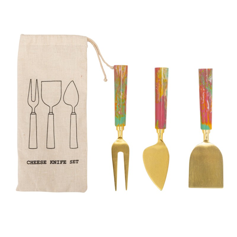 Creative Co-Op 3-Piece Stainless Steel Cheese Knife Set with Resin