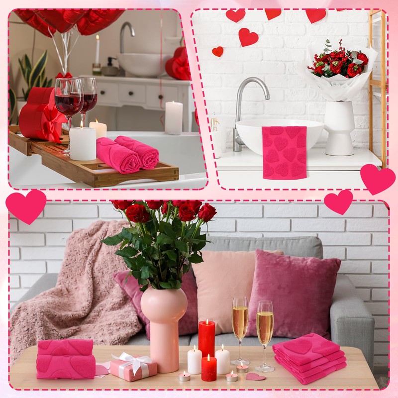 DERTE 2 Pcs Heart Valentine's Day Hand Towels Set Red