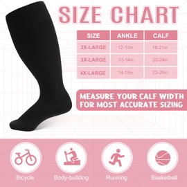 Zuimei 3 Pairs Plus Size Compression Socks for Women & Men, 20-30 mmHg Wide Calf Large Flight Socks Knee High Compression Stockings for Athletic Nurse Running Travel (4XL)
