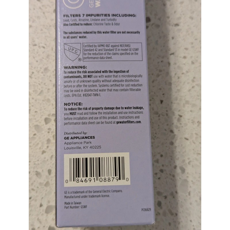 Genuine GE Refrigerator Water Filter Replacement Cartridge GSWF - New
